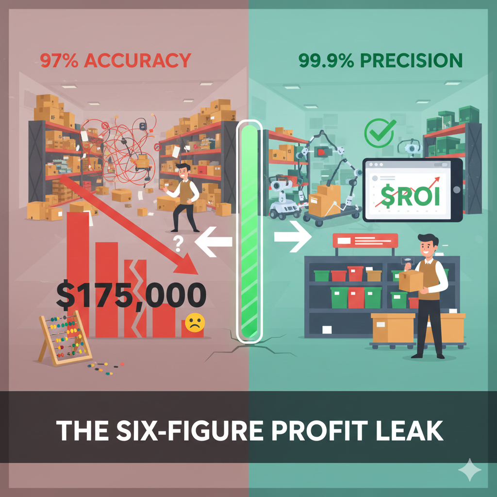 Visual representation of inventory accuracy ROI showing the cost difference between 97% and 99.9% accuracy